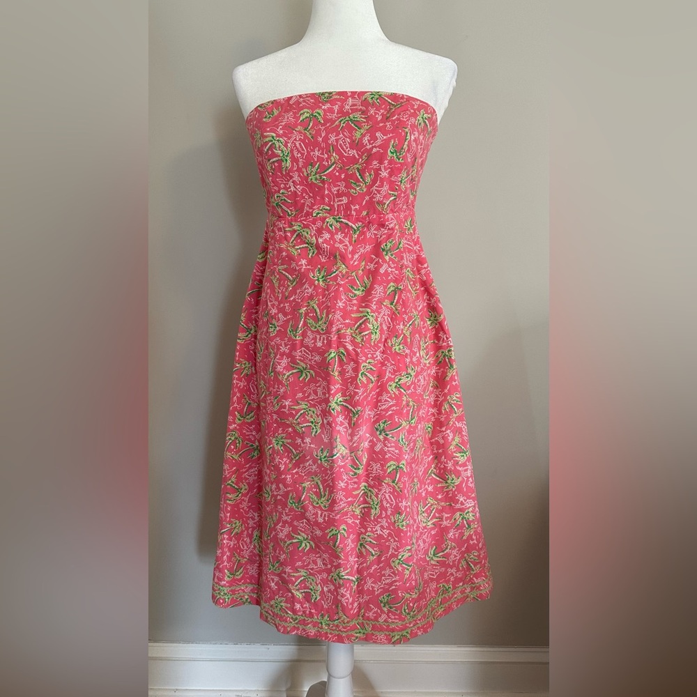 Lilly Pulitzer Vintage Palm Tree Print Strapless Dress 10